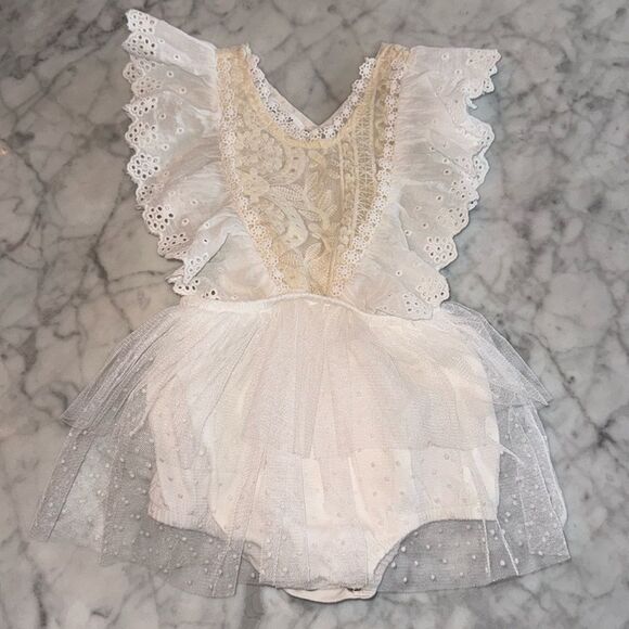Sweet Gabby Other - SWEET GABBY ROMPER WITH LACE TULLE SKIRT 12/18M